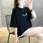 Elbow-sleeve Mock Two-piece Lettering Oversize T-shirt