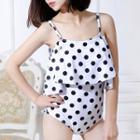 Ruffle Dotted Short-sleeve Swimsuit