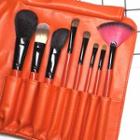 Set Of 8: Makeup Brush 8 Pcs - Bright Orange Makeup Brush - One Size