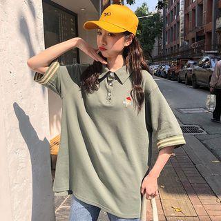 Elbow-sleeve Ice Cream Embroidered Polo Shirt