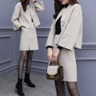 Set: Long-sleeve Woolen Jacket / A-line Mini Skirt