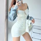 Sleeveless Tie-neckline Ruched Mini Dress