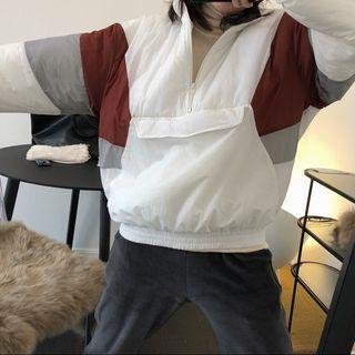 Color Block Half-zip Jacket Red & Gray Sleeves - White - One Size