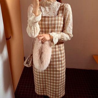 Checked Midi Suspender Dress
