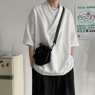 Elbow-sleeve V-neck Oversized Shirt