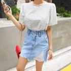 Bell-sleeve Eyelet-lace Top White - One Size