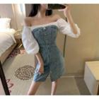 Elbow-sleeve / Long-sleeve Mini A-line Denim Dress