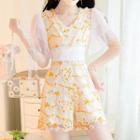 Short-sleeve Floral Embroidered Lace Playsuit
