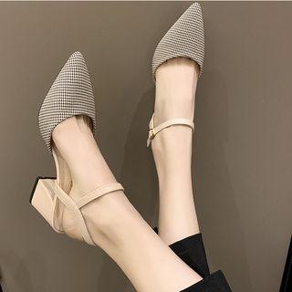 Fabric Pointed Block Heel Slingback Pumps