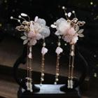 Set: Flower Fringe Hair Clip + Dangle Earring Set Of 2 - Hair Clip & 1 Pair - Dangle Earring - Clip-on Earring - As Shown In Figure - One Size