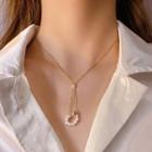 Faux Pearl Rhinestone Pendant Stainless Steel Necklace X578 - Gold - One Size