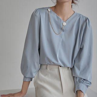 Lantern-sleeve Chain Strap Chiffon Blouse