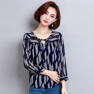 Patterned 3/4-sleeve Chiffon Blouse