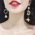 Moon & Star Rhinestone Asymmetrical Dangle Earring 1 Pair - Asymmetric - Gold - One Size