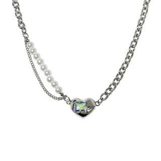 Heart Faux Pearl Rhinestone Pendant Alloy Necklace