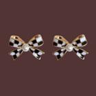 Bow Checker Faux Pearl Alloy Earring 1 Pair - Black & White - One Size