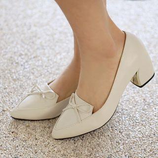 Ribbon Pointy Block-heel Pumps