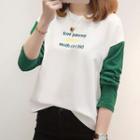 Letter Embroidered Color Panel Long Sleeve T-shirt
