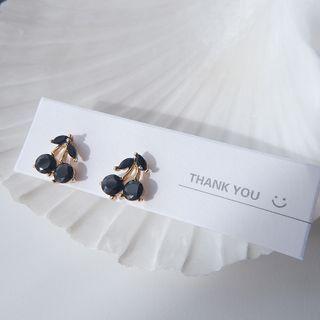 Rhinestone Cherry Ear Stud 1 Pair - Black & Gold - One Size