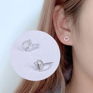 925 Sterling Silver Letter D Earring 1 Pair - Silver - One Size