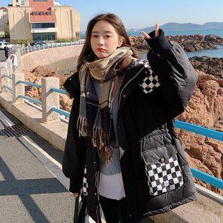 Chessboard Pattern Panel Padded Coat