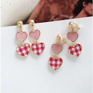 Alloy Plaid Heart Dangle Earring