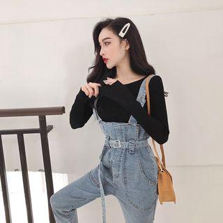 Set: Long-sleeve T-shirt + Denim Jumper Pants