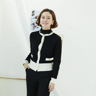 Crewneck Two-tone Short Cardigan