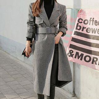 Houndstooth Tie-waist Long Coat