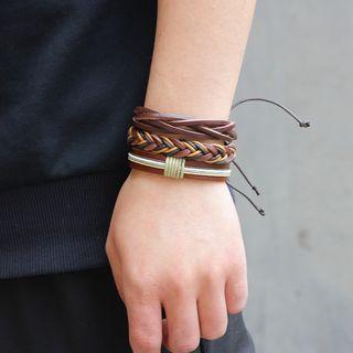 Set Of 3: Faux Leather / Linen Bracelet (various Designs) Set Of 3 - One Size
