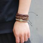 Set Of 3: Faux Leather / Linen Bracelet (various Designs) Set Of 3 - One Size