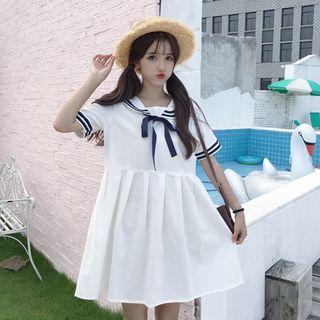 Contrast Trim Sailor Collar Short-sleeve Dress