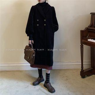 Double-breasted Midi Coat / Plaid Vest / Midi Straight-fit Skirt