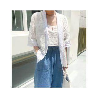 Set: Elbow-sleeve Eyelet-lace Cardigan + Sleeveless Top