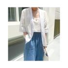 Set: Elbow-sleeve Eyelet-lace Cardigan + Sleeveless Top