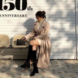 Raglan-sleeve Tie-waist Long Coat