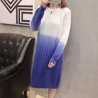 Long-sleeve Cable Knit Gradient Sweater Dress