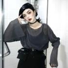 Set: Wide-sleeve Top + Camisole Black - One Size