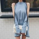Slit-sleeve Contrast-piping Mini Dress