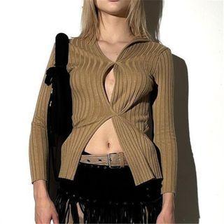 Asymmetrical Ribbed Long-sleeve Crop Top