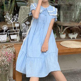 Short Sleeve Dress Detachable Collar