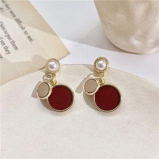 925 Sterling Silver Faux Pearl Disc Drop Earring