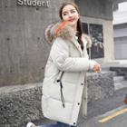 Furry-trim Buttoned Hooded Padded Coat