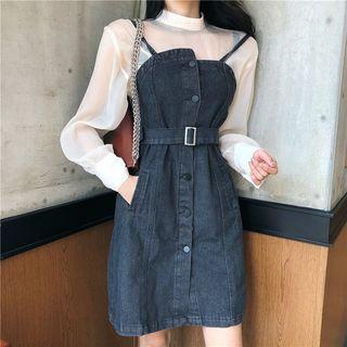 Set: Sheer Top + Denim Dress