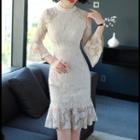 Bell-sleeve Sheath Lace Dress