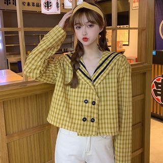 Plaid Double-breasted Blouse