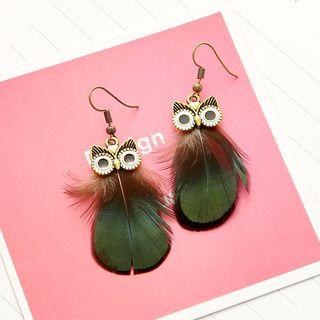 Feather Owl Hook Earring