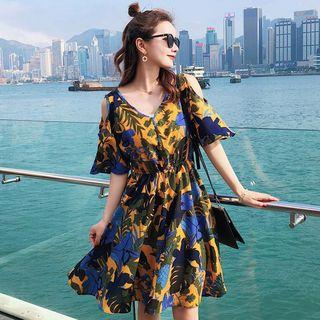 Print Cold Shoulder A-line Sundress