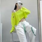 Long-sleeve Applique Cropped T-shirt / Lettering Wide Leg Pants