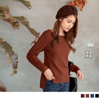 Square Neck Slit Knit Top